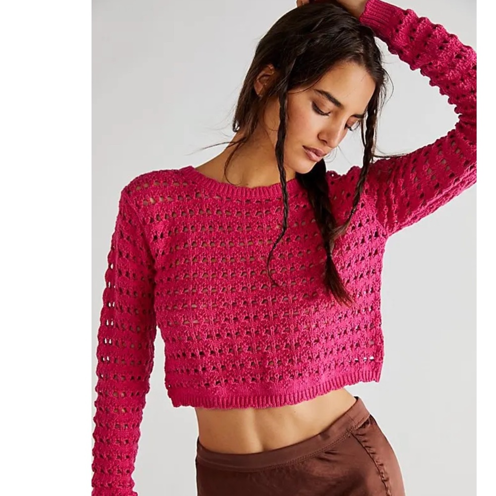 NWOT FP BEACH Haut En Fauxchet Waiting For Tonight - Pink Phenom